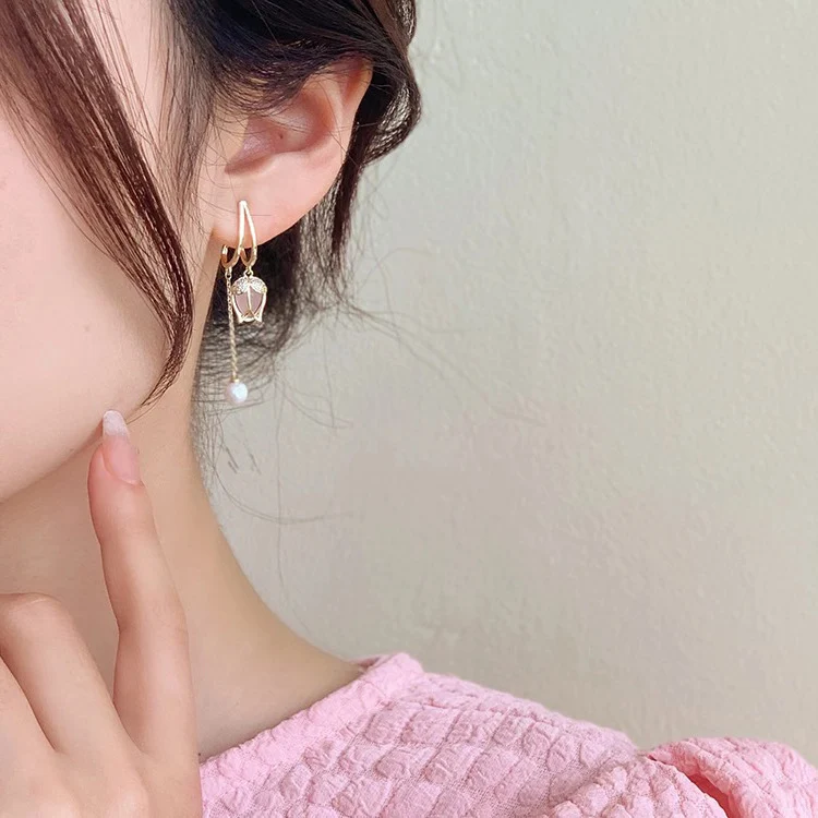 Pendientes de ópalo con forma de tulipán para mujer, estilo retro y personalidad única. Joyería femenina elegante y llamativa para realzar tu look.