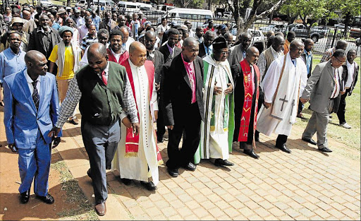 MARCH: AbaThembu and church leaders yesterday marched to the Union Buildings in Pretoria calling for King Buyelekhaya Dalindyebo’s release Picture: LULAMILE FENI