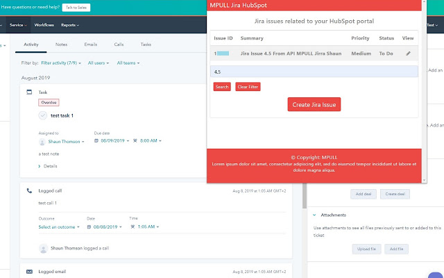 HubSpot Service Hub - Jira Issues chrome extension