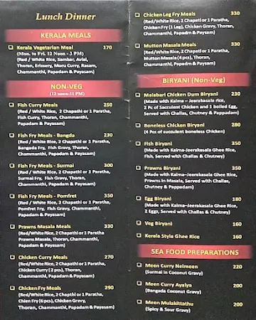 Malabar House menu 