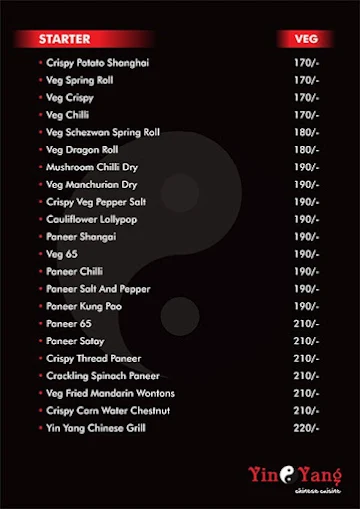 Yin Yang Chinese Cuisine menu 