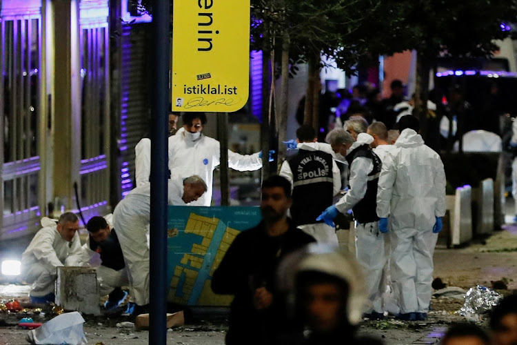 A police team work at the scene of an explosion on busy pedestrian street in Istanbul, Turkey, November 13 2022. Picture: KEMAL ASLAN/REUTERS