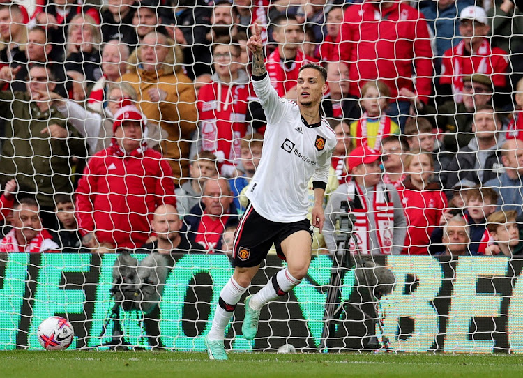 Manchester United's Antony celebrates scoring their first goal against Nottingham Forest at The City Ground, Nottingham, Britain, April 16 2023. Picture: CHRIS RADBURN/REUTERS