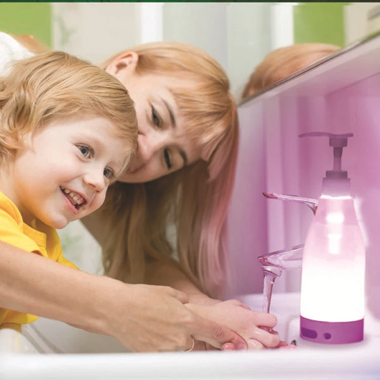 Colorful Night Light Sensor Soap Dispenser. Automated hand washing with fun and hygiene. Makes washing hands enjoyable a