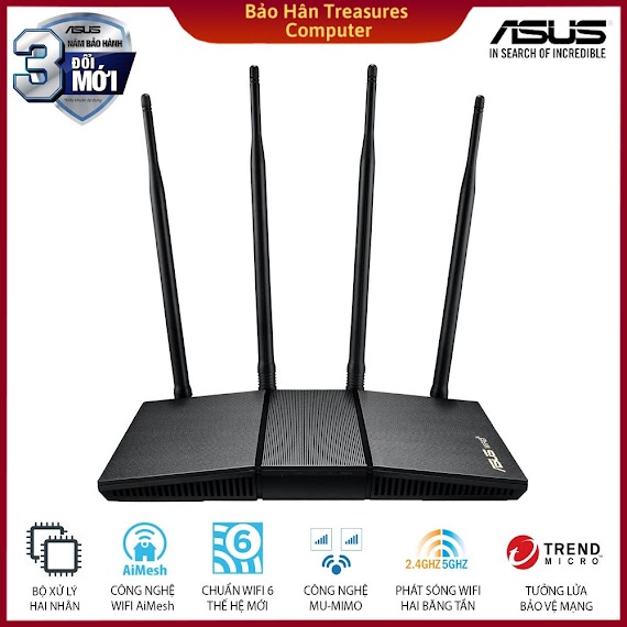 Router Wifi Asus Rt - Ax1800Hp Chuẩn Ax1800 Dual Band Wifi 6 Chuyên Xuyên Tường - Hàng Chính Hãng