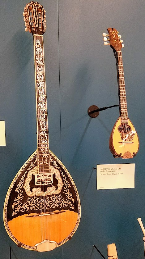 Music Instrument Museum (MIM) Geographic galleries, Bouzouki (plucked lute) from Athens, Greece; Baglama (plucked lute) from Pireas, Greece