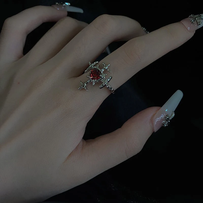 Kruisring met Robijn Zirkonia Sierlijk Design Prachtige Ring voor Dames en Heren Ideaal als Cadeau Verfijnde Uitstraling Eyecatcher met Glans