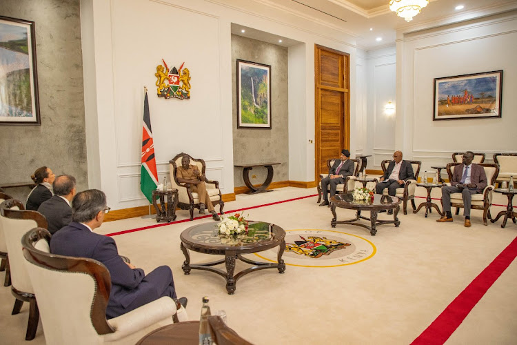 President William Ruto during a meeting with Princess Zahra Aga Khan and other leaders at the State House, Nairobi on February 16, 2024.