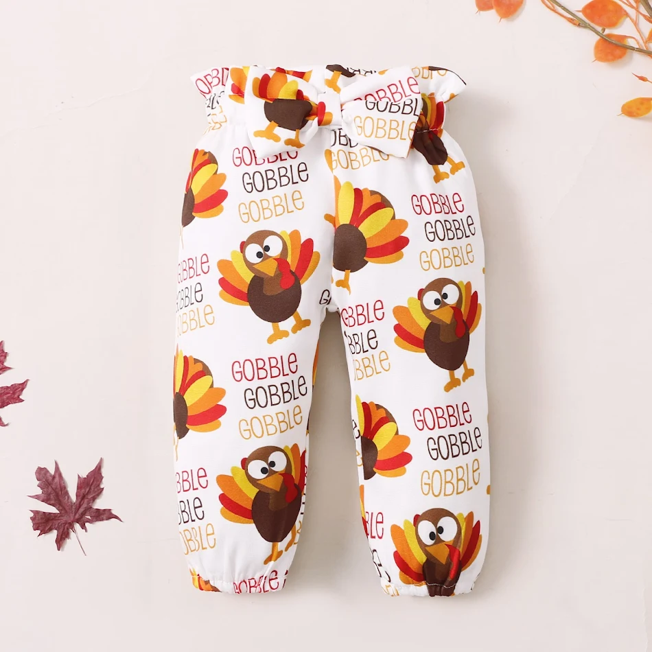 Gebreide romper met kalkoenprint Broek met ballonpijpen Babykleding voor herfst en winter Comfortabele en schattige outfit voor uw kleintje.