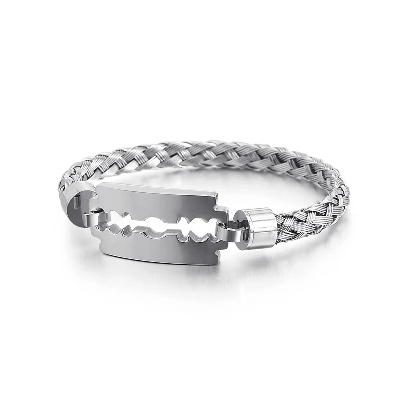 Bracelet homme en acier titane tressé avec fil métallique, robuste et élégant, parfait pour un usage quotidien et les occasions spéciales.