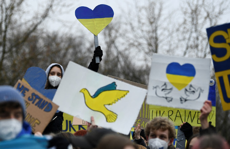 Fridays for Future activists demonstrate against the Russian invasion of Ukraine, in Berlin, Germany.