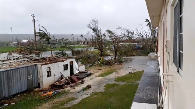 A view shows damages caused by Super Typhoon Yutu in Tinian, Northern Mariana Islands, US, October 25, 2018, in this still image taken from a video obtained from social media.