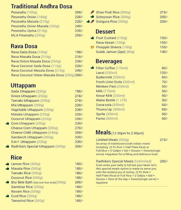 Radhika's Authentic South Indian Food menu 