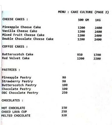 Cake & Bake menu 