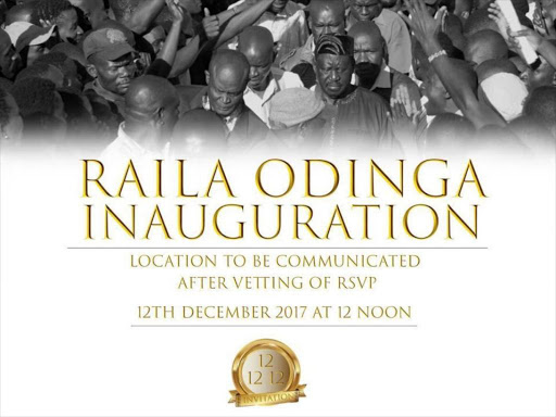 NASA invitation card for Raila Odinga swearing in which was posted on the party's Telegram Channel on Friday, December 1, 2017.