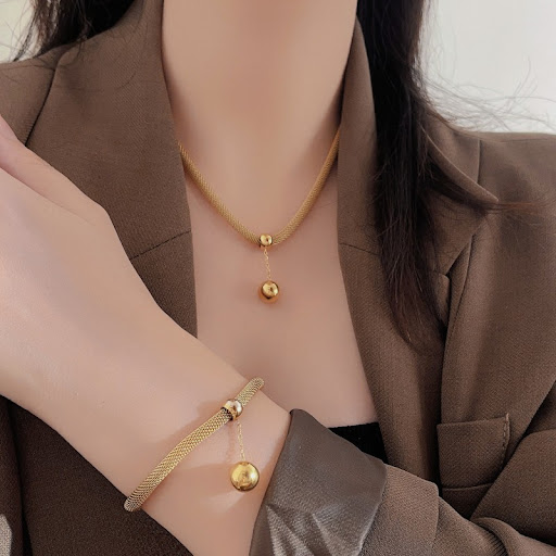 Title 1, Golden Balls Tassel Pendant Titanium Steel Neck...