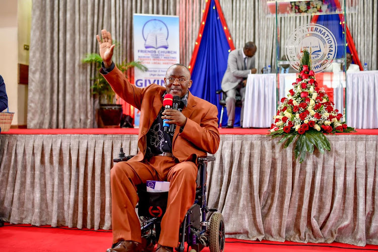 Westlands MP Tim Wanyonyi speaking at the 37th birthday celebration of the Nairobi Yearly Meeting of Friends Church on Ngong Road, Nairobi.