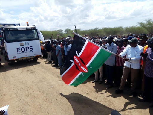 President Uhuru Kenyatta flags off Kenya's first crude oil from the Turkana oil fields on Sunday, June 3, 2018