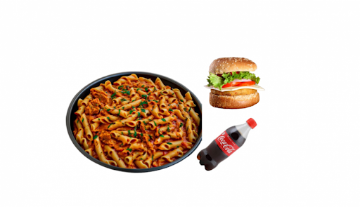 Aloo Tikka Pasta ( Red Sauce) & Veg Burger Combo