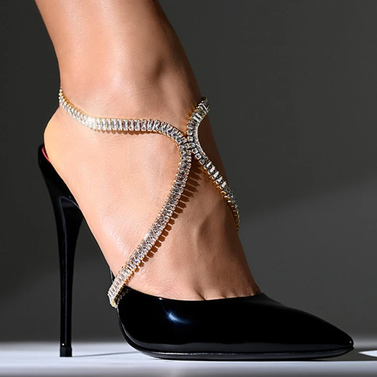 Glänzende Zirkon High Heels Fußkettchen Catwalk Schmuck. Verleihe deinem Look Glamour und Eleganz für den Laufsteg.