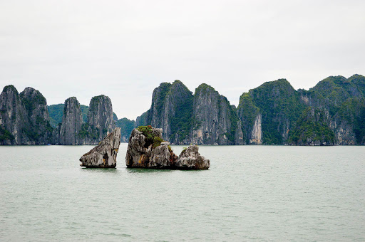 Rock croppings seen in starkly beautiful Ha Long Bay, Vietnam. 