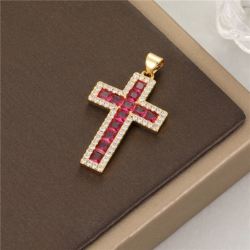 Title 5, 14K Gold Color Protection Inlaid Zircon Cross P...