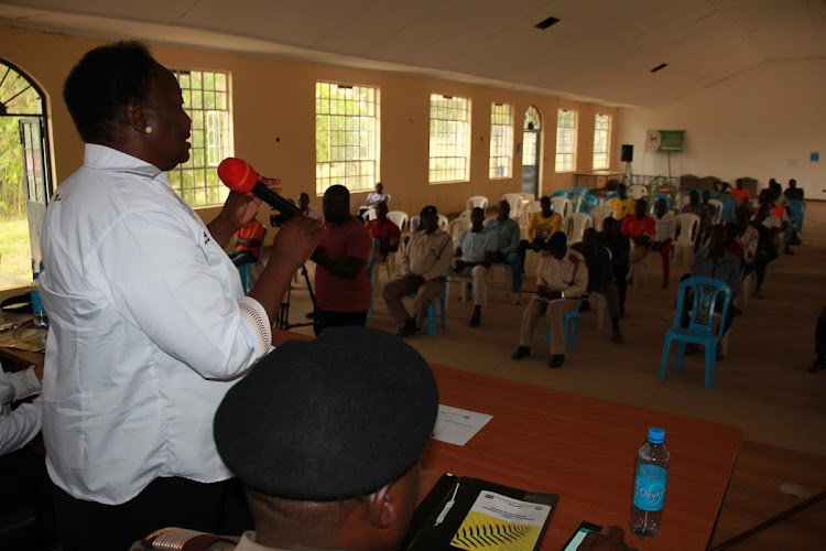 NPSC vice chairperson Alice Otwala during meeting with youths in Homa Bay on March 14,2022