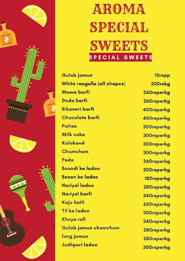 Aroma Sweets menu 