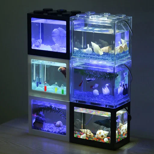Aquarium Fish Tank Creative Multicolor Stackable Building Blocks Ecological For Small Reptile Pet Box Landscape Seawedec