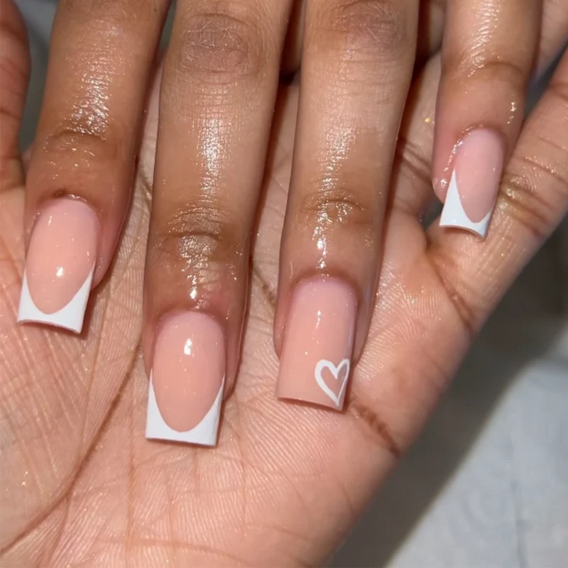 Patch de unha feminino branco Edge Love Sweet, aplicação fácil, design de amor, estilo elegante, manicura instantânea e perfeita.