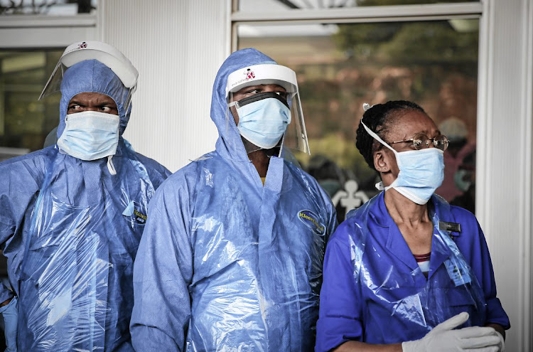 Health-care workers at Charlotte Maxeke hospital in Johannesburg.