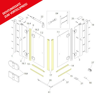 Dichtungssatz für 6 mm Eckeinstieg, 4-teilig