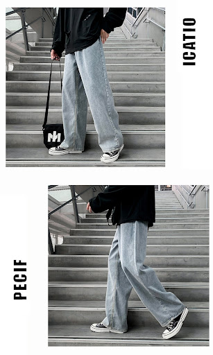 Title 2, Jeans da uomo stile coreano, dritti e larghi, p...