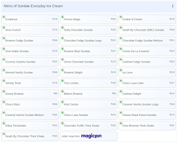 Sundae Everyday Ice Cream menu 