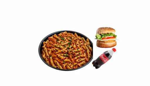 Paneer Tikka Pasta ( Red Sauce) & Veg Burger Combo