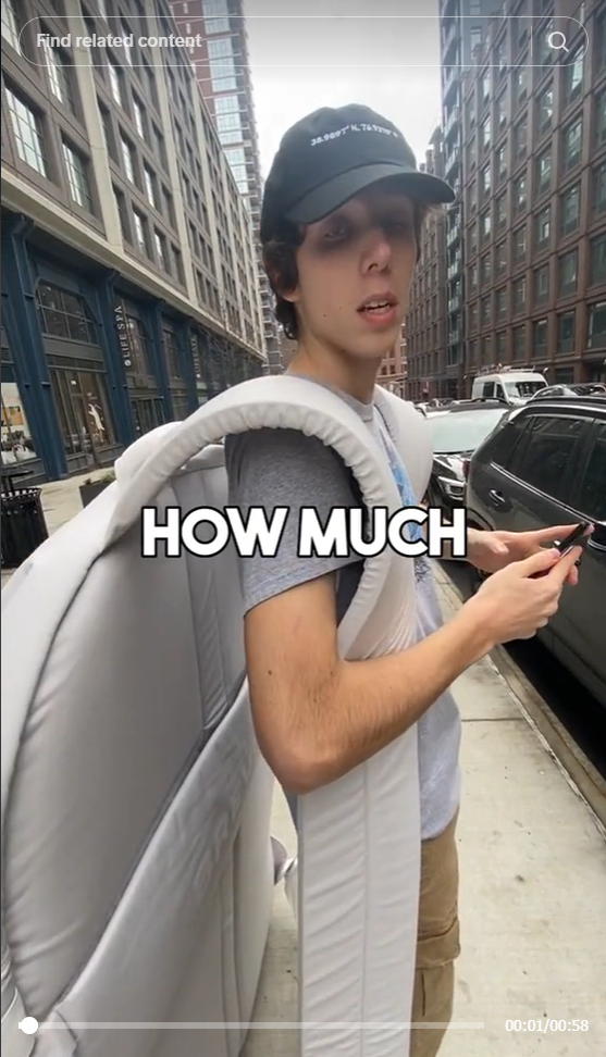 A screenshot from a video of a guy and some texts that say "how much"