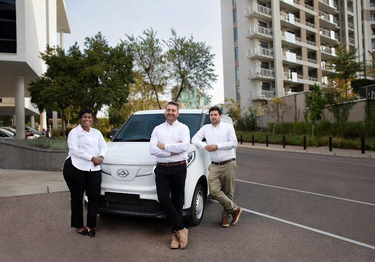 Founders of Maxus SA from left to right: Ndia Magadagela, Paul Plummer and Wesley van der Walt next to the Maxus e-Delivery van. Picture: SUPPLIED