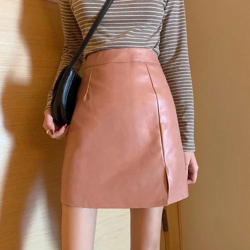 Falda de cuero brillante para mujer, mini falda lápiz de cintura alta con cremallera, bodycon, ideal para lucir un look moderno y elegante.