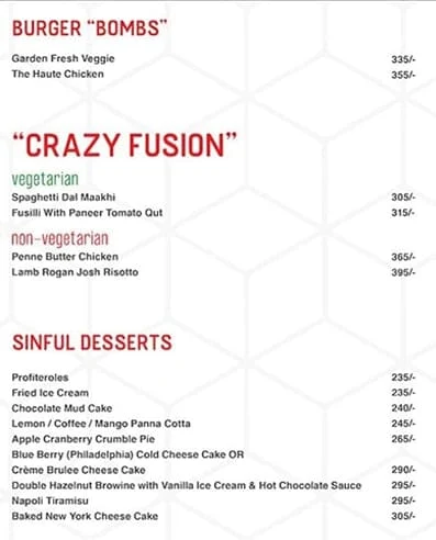 2BHK Diner & Key Club menu 