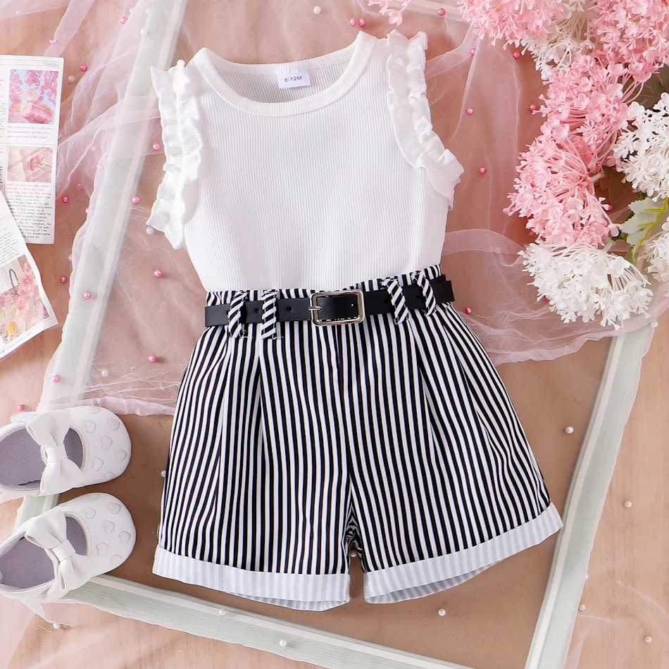 Girls' Pink Sunken Stripe Vest Shorts Set. A perfect summer outfit. Comfortable, stylish, and ideal for sunny days, keep