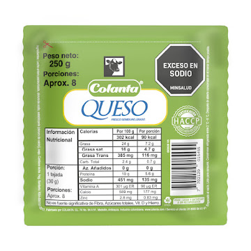 Queso Colanta Blanco Graso Semiduro x 250 gr  