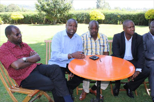 Emurua Dikir MP Johana Ngeno, Kanu campaign coordinator Magerer Langat, Bomet Governor Isaac Rutto, Nandi Hills MP Alfred Keter and Kanu Kericho branch official Joseph Soi at Rays Guest House in Kericho town, February 22, 2016. Photo/SONU TANU