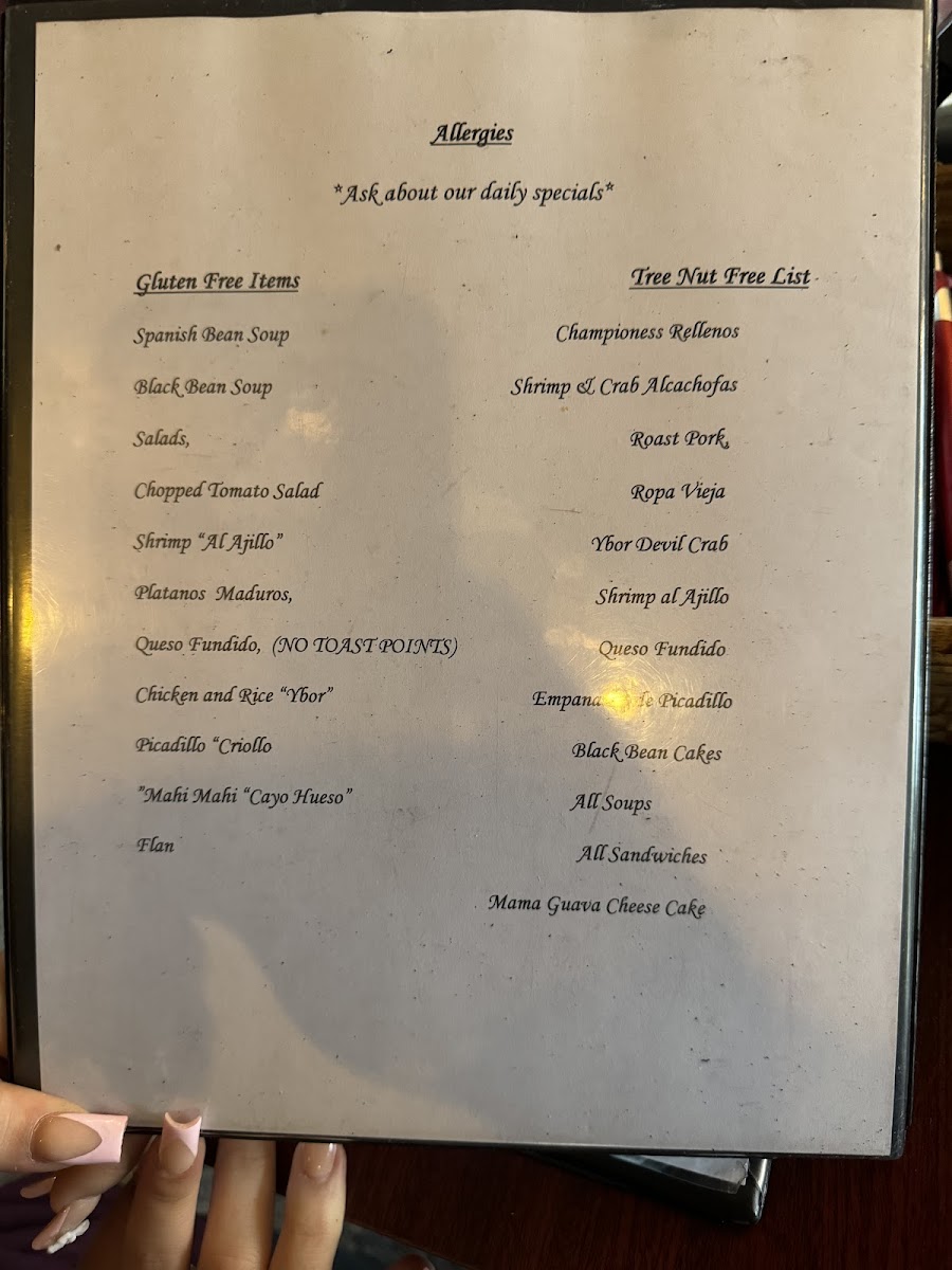 Gluten-free menu