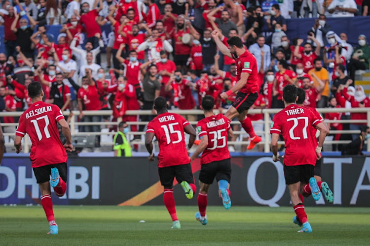 Al Ahly defender Yasser Ibrahim celebrates one of his two goals in the Fifa Club World Cup third-place playoff against Al-Hilal at Al Nahyan Stadium in Abu Dhabi, United Arab Emirates on February 12 2022.