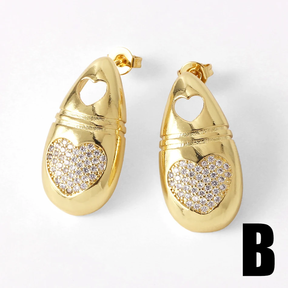 Hartvormige waterdruppel oorbellen voor dames, koper verguld met 18K goud, modieus en elegant, een perfect cadeau voor elke gelegenheid.