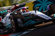 George Russell on track during practice ahead of the F1 Grand Prix of Miami at the Miami International Autodrome on May 06, 2022 in Miami, Florida.