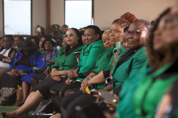 ANCWL members listen attentively as President Cyril Ramaphosa shares his vision and insights at Women’s Umanyano, hosted at El-Shaddai Church.