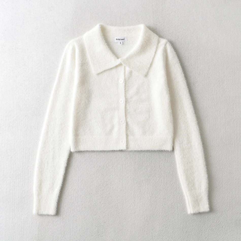 Nova lapela limpa único breasted manga longa malha cardigan jaqueta