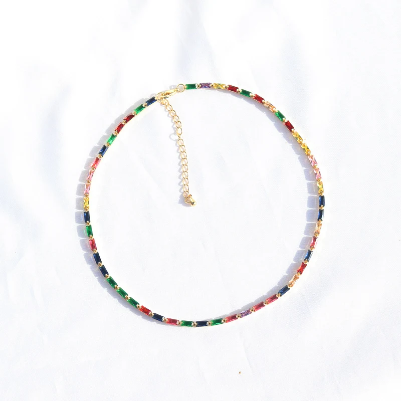 Europese en Amerikaanse kleurrijke zirkonia ketting, retro stijl voor dames, diverse modellen, stijlvolle sieraden.