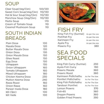 Thalasserry Restaurant menu 
